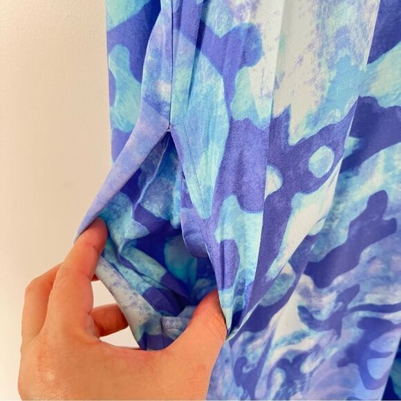 Natori Blue Pattern Long Sleeve Caftan Maxi Dress - Picture 10 of 10